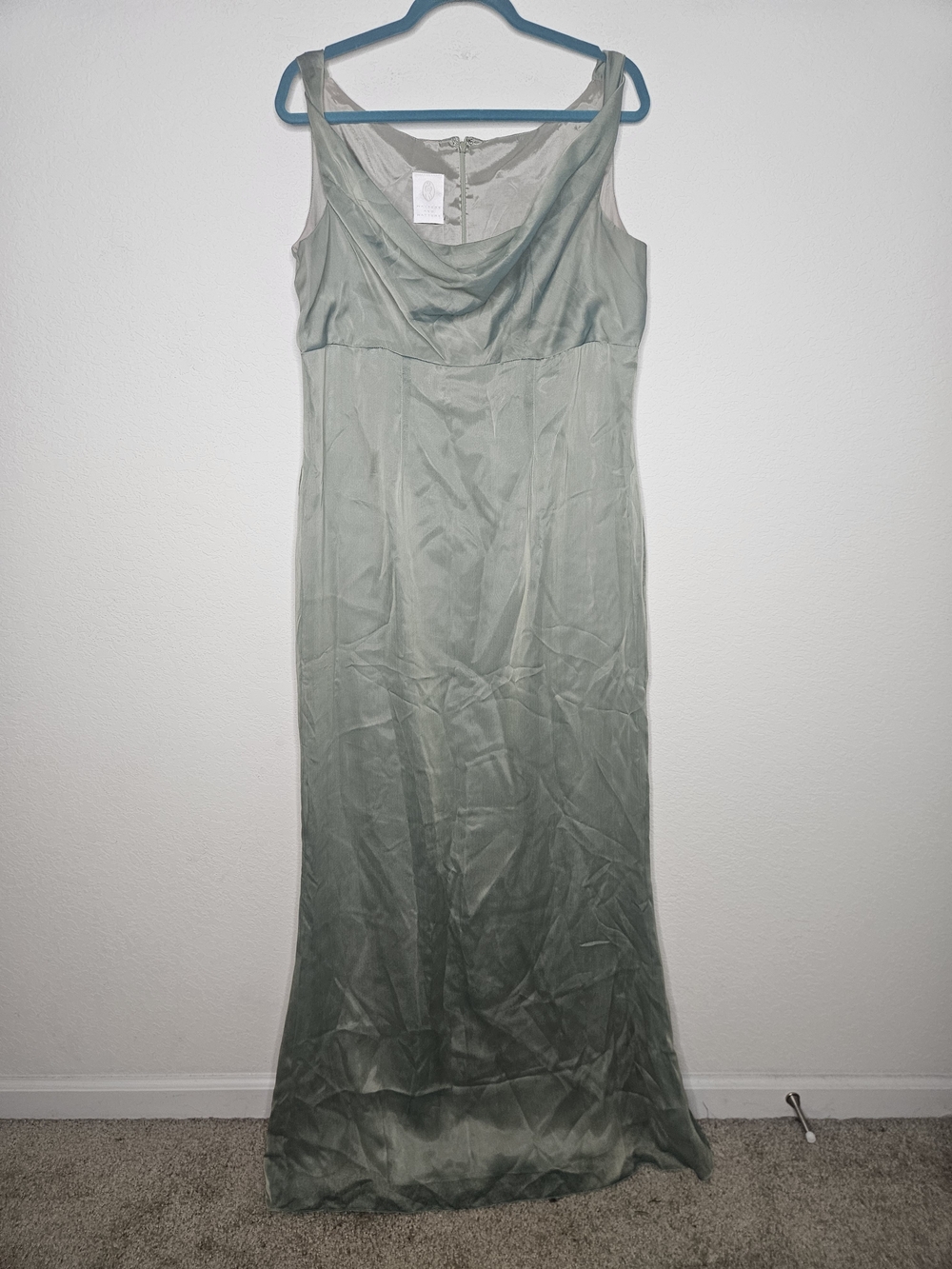 Vintage Watters & Watters Sage Green Ombré Cowl Neck Maxi Dress Formal Y2K 90s